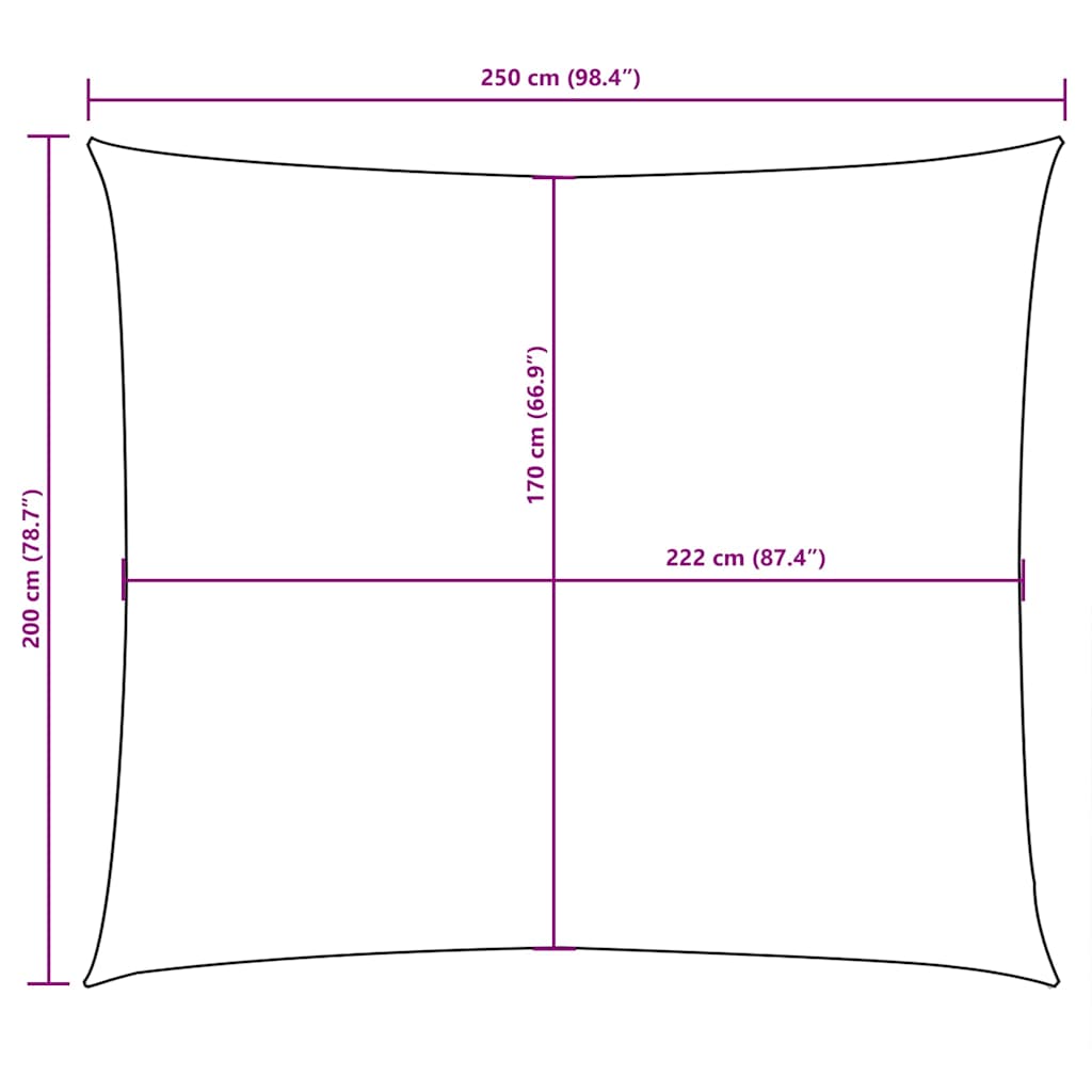 fehér téglalap alakú oxford-szövet napvitorla 2 x 2,5 m