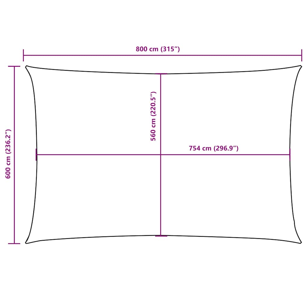 terrakotta téglalap alakú oxford-szövet napvitorla 6 x 8 m