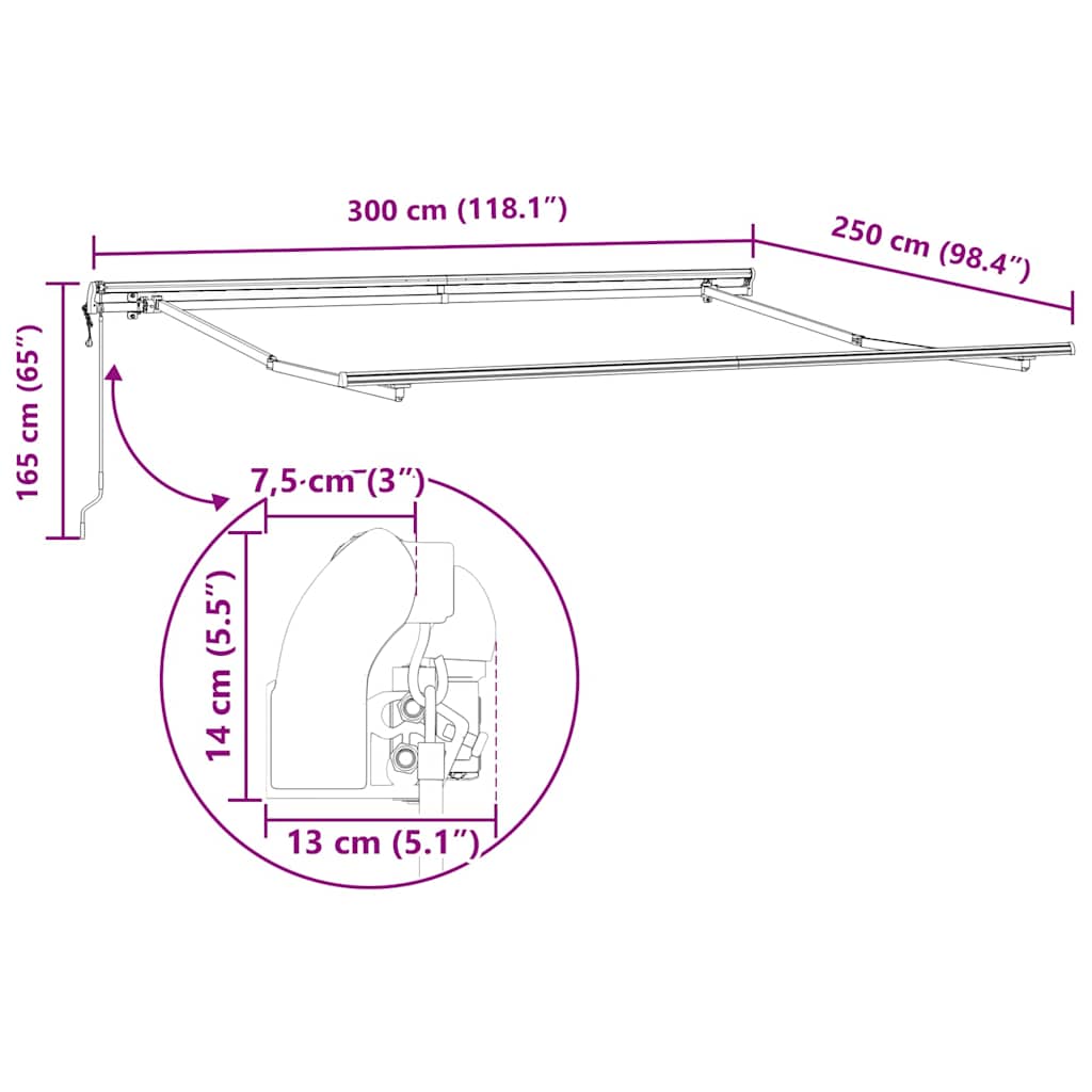 Napernyő keret Fehér 300 x 250 cm Alumínium