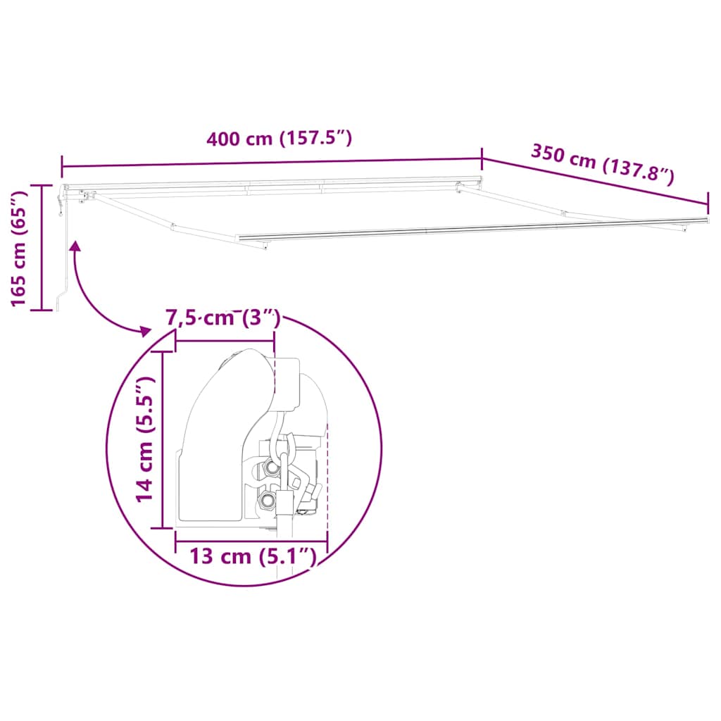 Napernyő keret Fehér 400 × 350 cm Alumínium