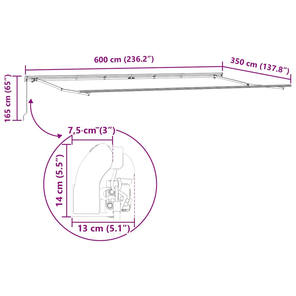 Napernyő keret Antracit 600 × 350 cm Alumínium