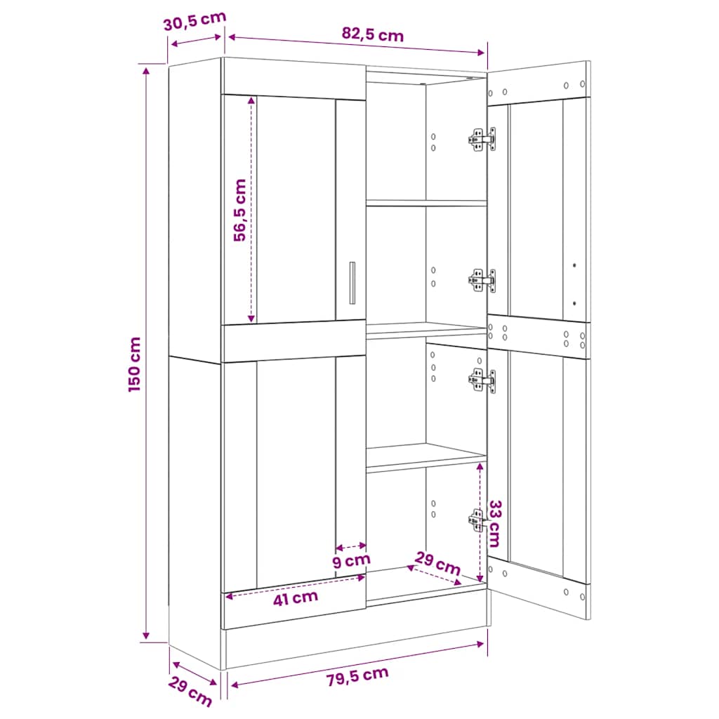fekete szerelt fa könyvszekrény 82,5 x 30,5 x 150 cm
