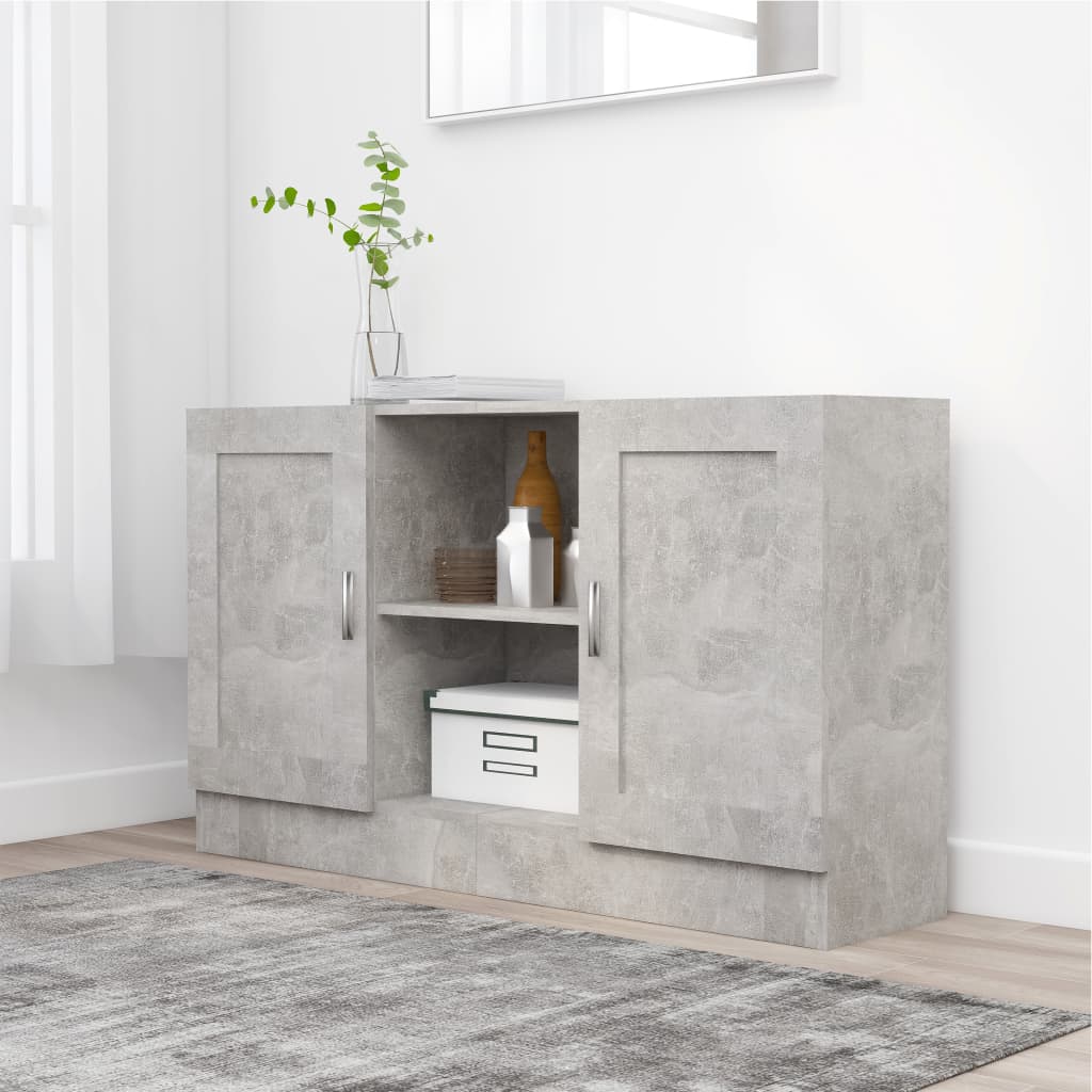 betonszürke szerelt fa tálalószekrény 120 x 30,5 x 70 cm