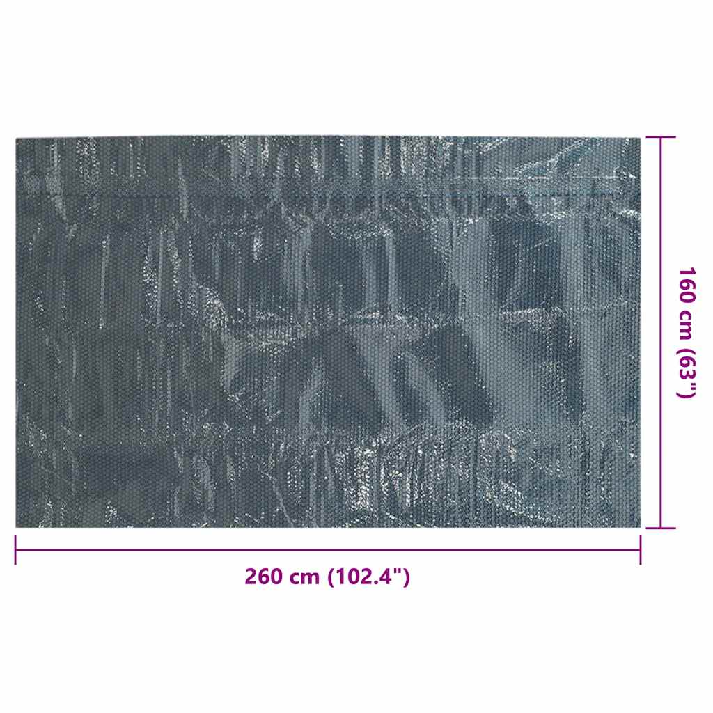 fekete és kék napelemes lebegő PE medencefólia 260 x 160 cm