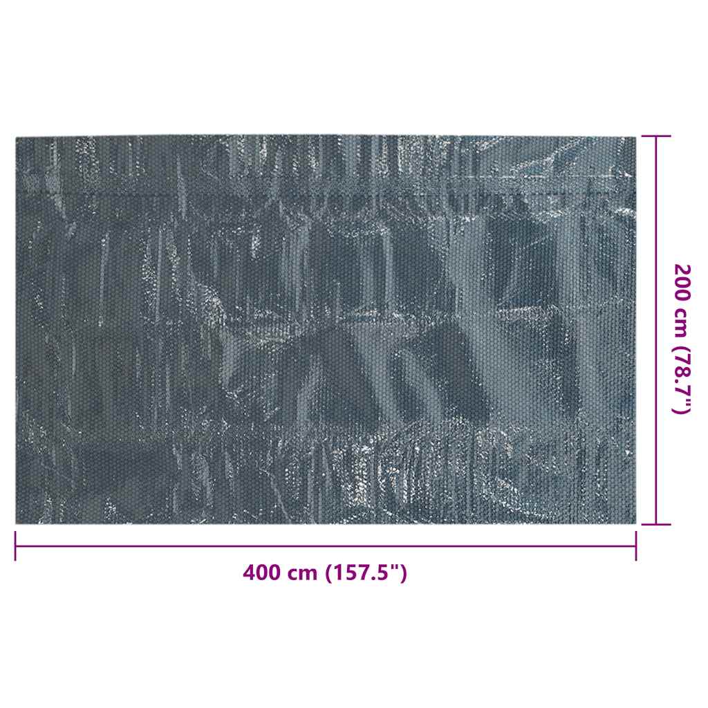 fekete és kék napelemes lebegő PE medencefólia 400 x 200 cm