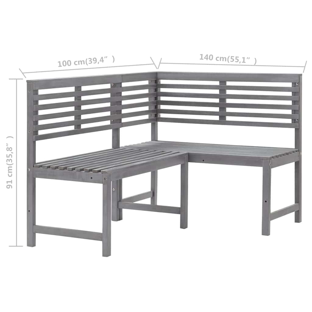 szürke tömör akácfa kerti sarokpad 140 cm