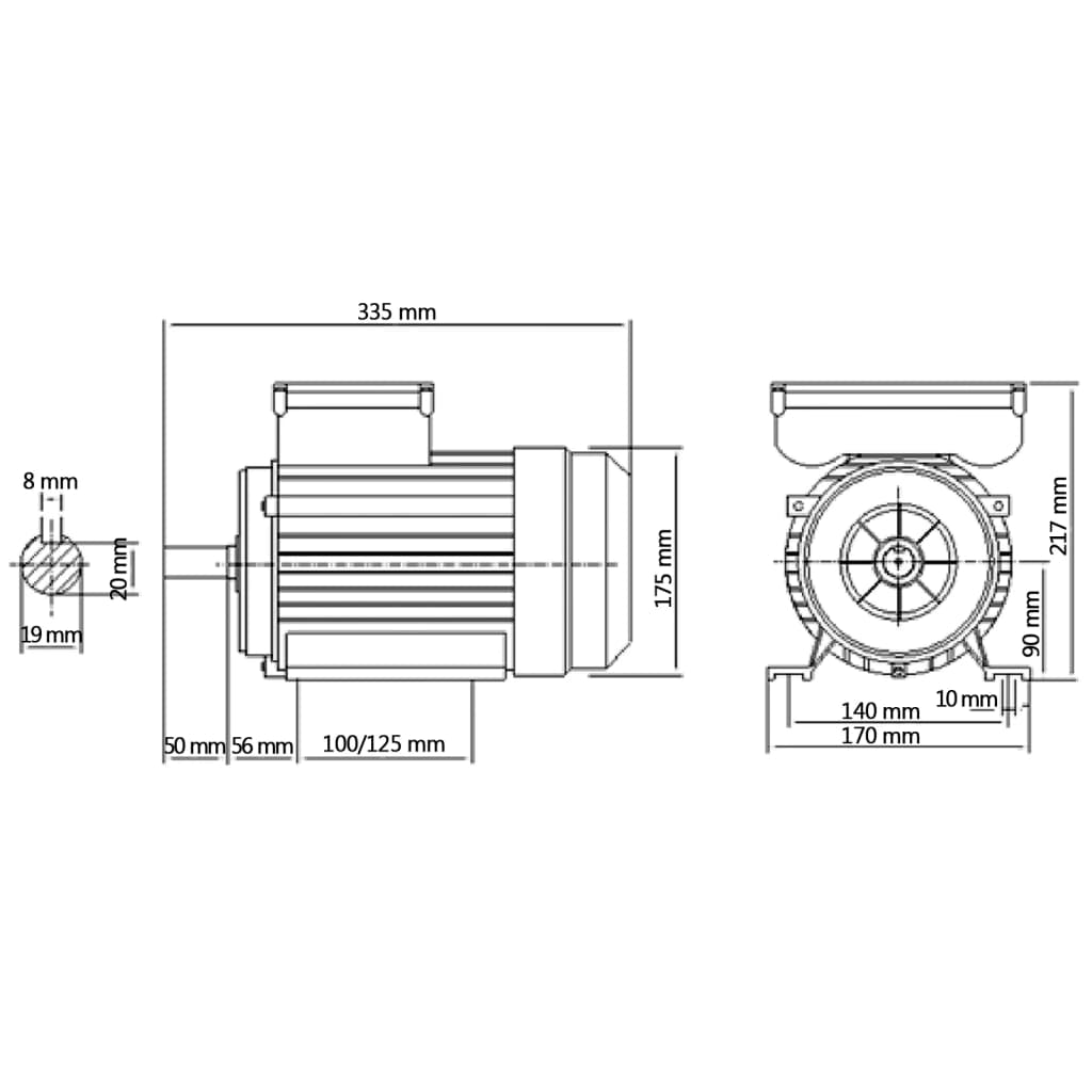 2 pólusú egyfázisú alumínium villanymotor 1,5kW / 2 LE 2800 f/p