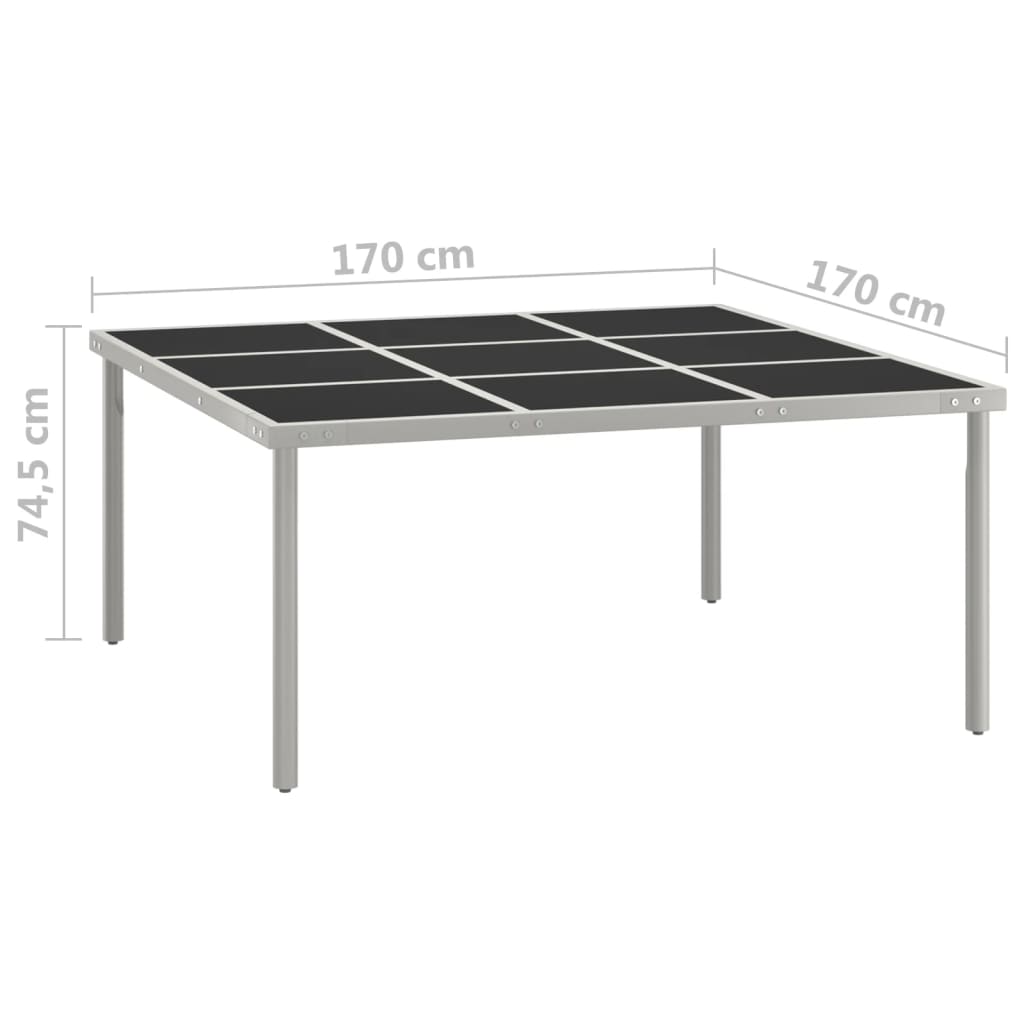 üveg és acél kerti étkezőasztal 170 x 170 x 74,5 cm