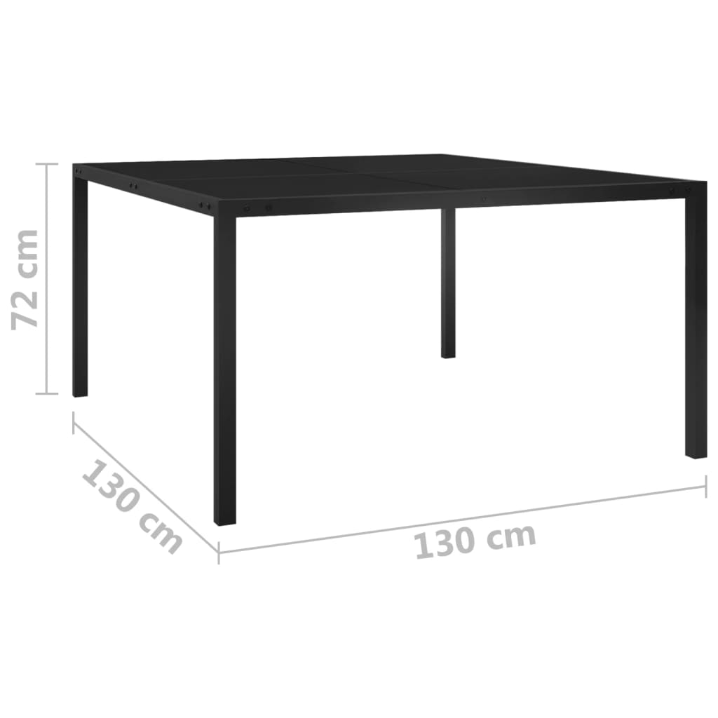 fekete acél és üveg kerti asztal 130 x 130 x 72 cm