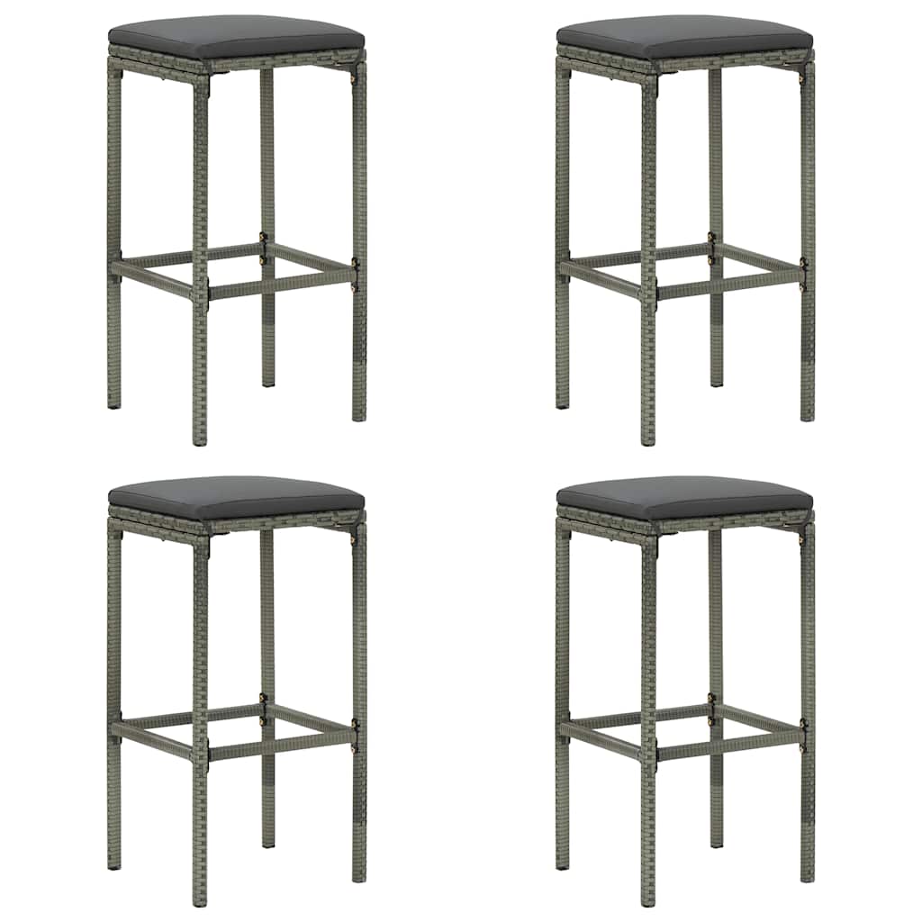4 db szürke polyrattan bárszék párnával
