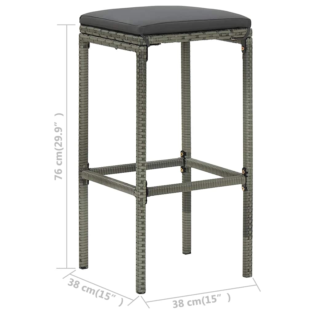 4 db szürke polyrattan bárszék párnával