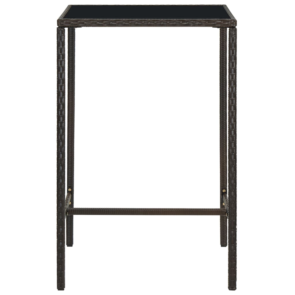 barna polyrattan és üveg kerti bárasztal 70 x 70 x 110 cm