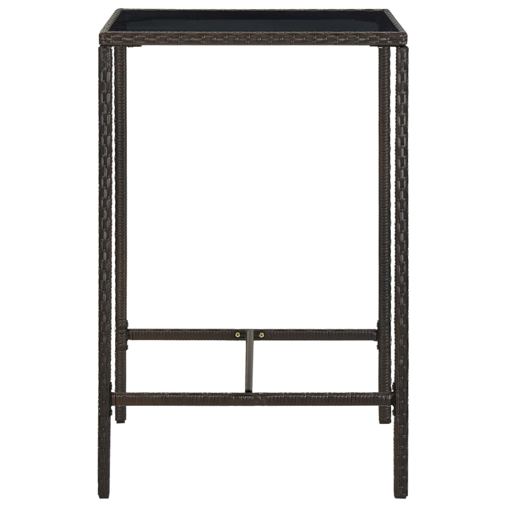 barna polyrattan és üveg kerti bárasztal 70 x 70 x 110 cm