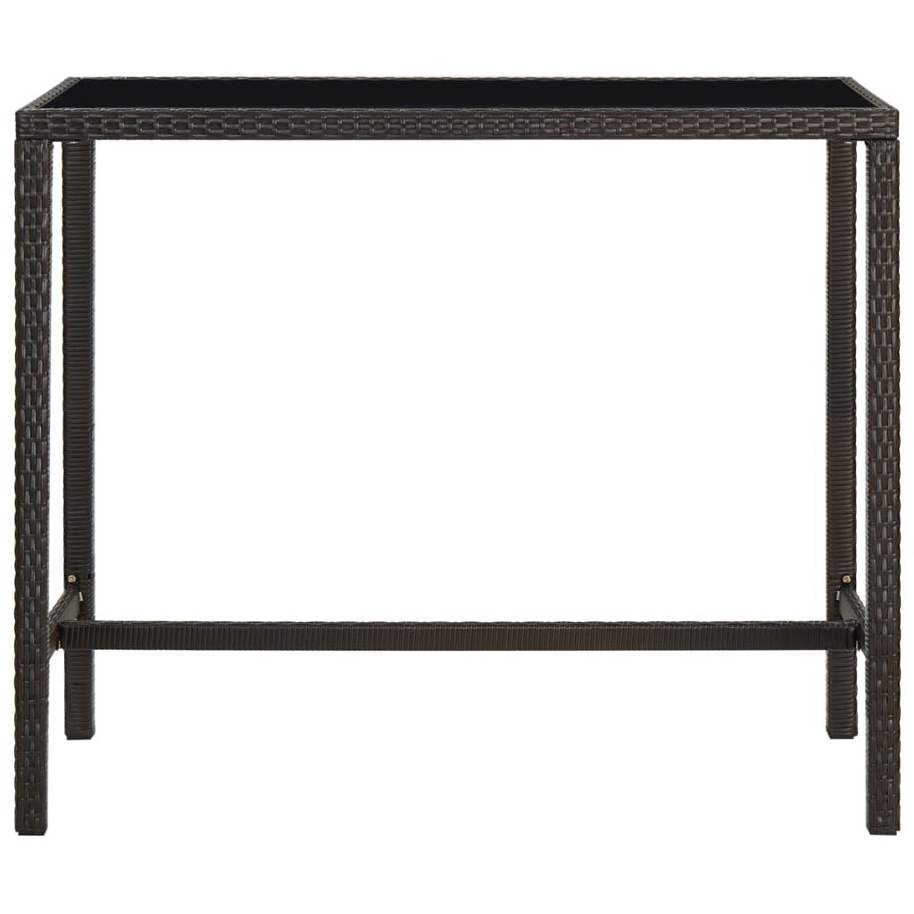 barna polyrattan és üveg kerti bárasztal 130 x 60 x 110 cm