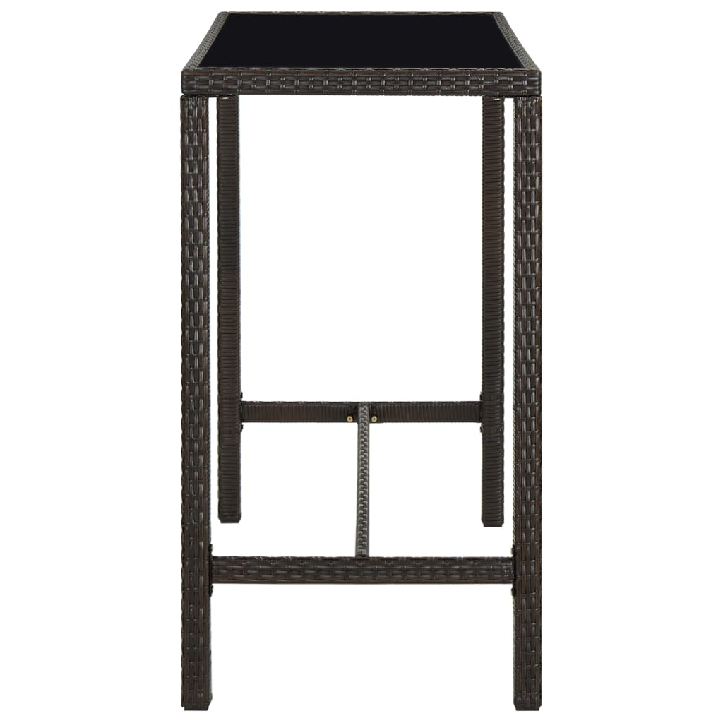 barna polyrattan és üveg kerti bárasztal 130 x 60 x 110 cm