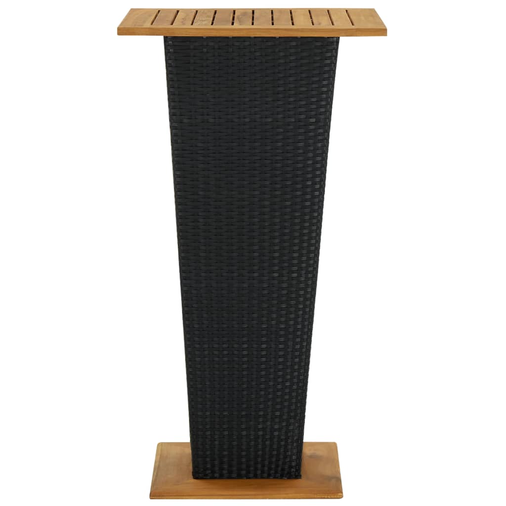 fekete polyrattan és tömör akácfa bárasztal 60 x 60 x 110 cm