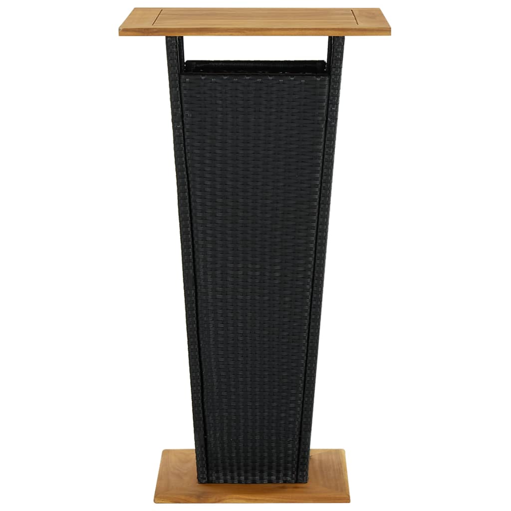 fekete polyrattan és tömör akácfa bárasztal 60 x 60 x 110 cm