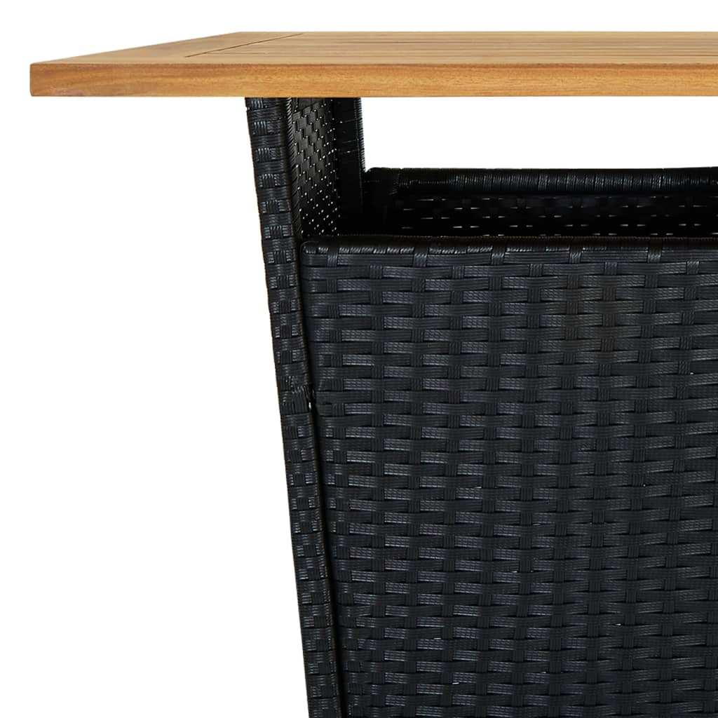 fekete polyrattan és tömör akácfa bárasztal 60 x 60 x 110 cm