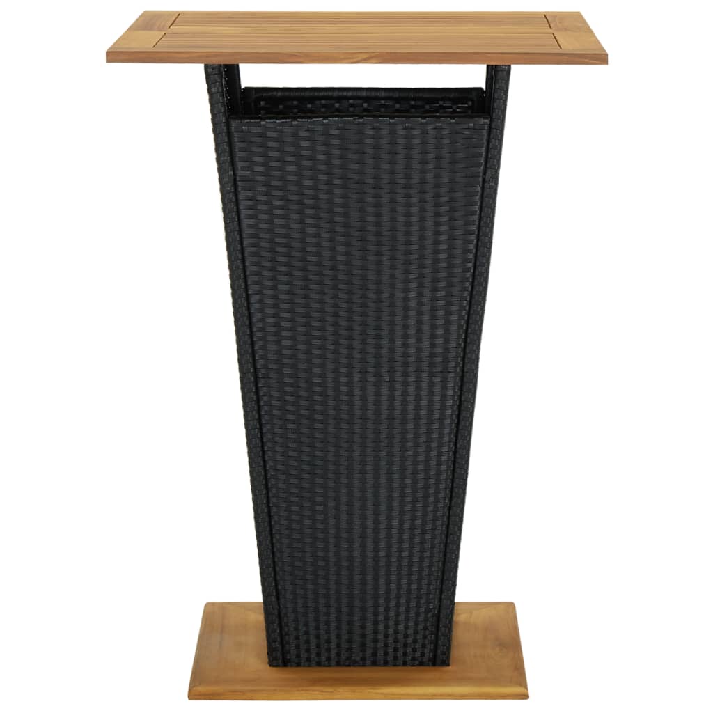 fekete polyrattan és tömör akácfa bárasztal 80 x 80 x 110 cm