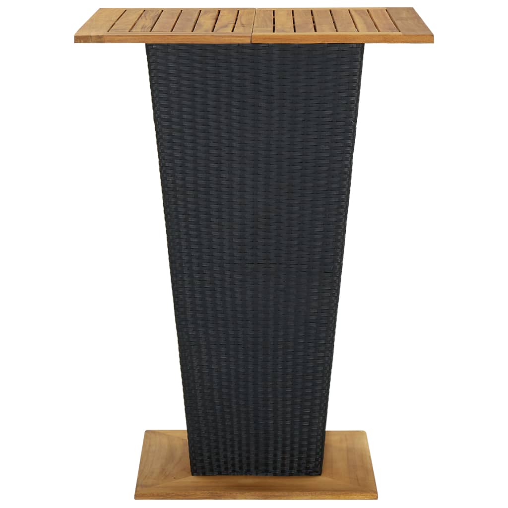 fekete polyrattan és tömör akácfa bárasztal 80 x 80 x 110 cm