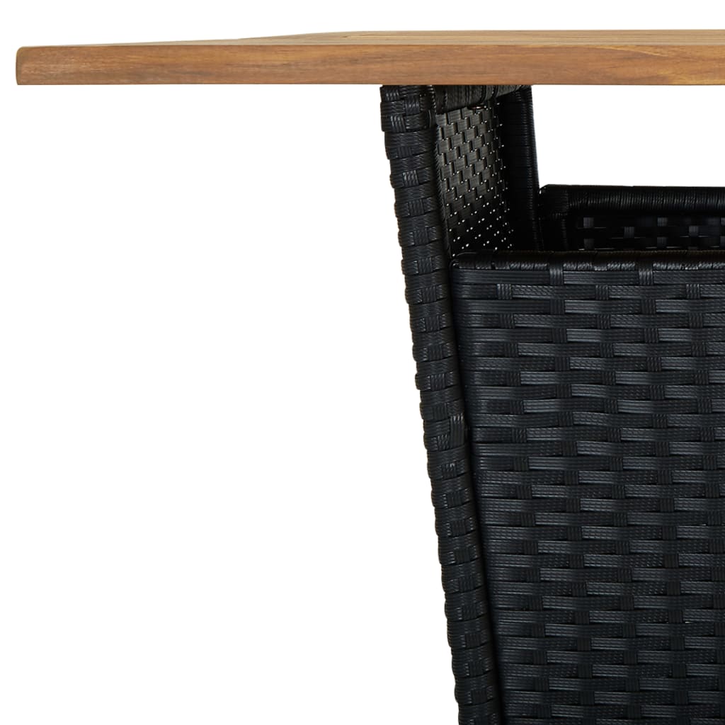 fekete polyrattan és tömör akácfa bárasztal 80 x 80 x 110 cm