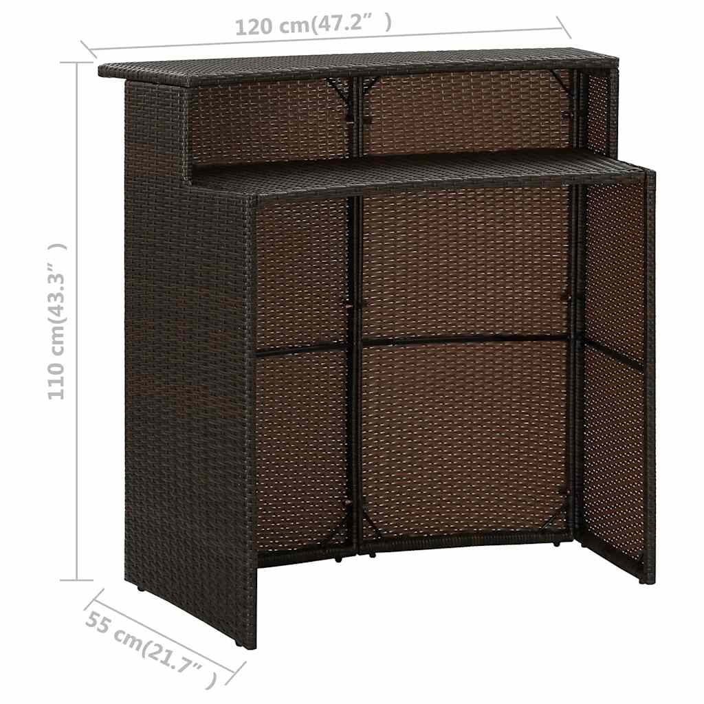 barna polyrattan kerti bárasztal 120 x 55 x 110 cm
