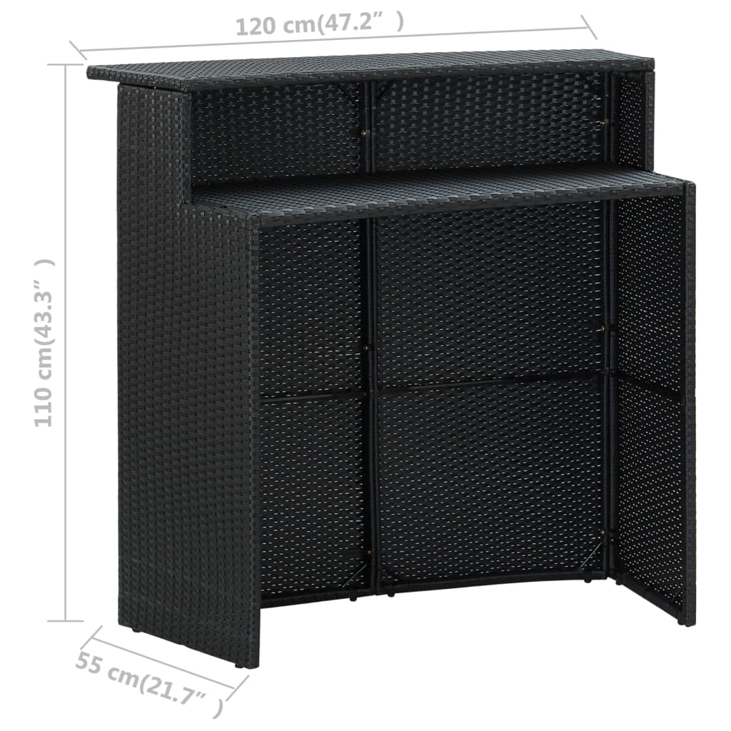 fekete polyrattan kerti bárasztal 120 x 55 x 110 cm