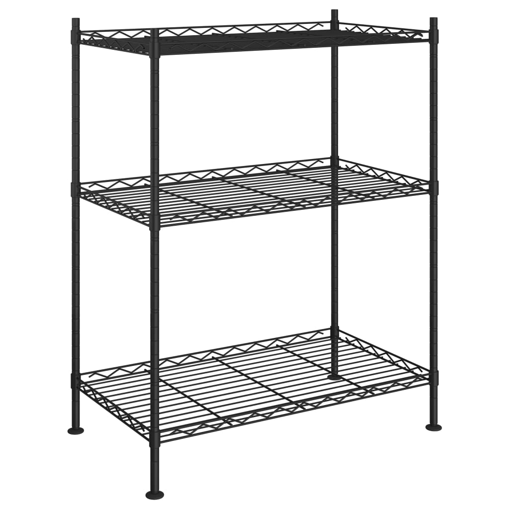 3 szintes fekete tárolóállvány 150 kg 60 x 35 x 76 cm