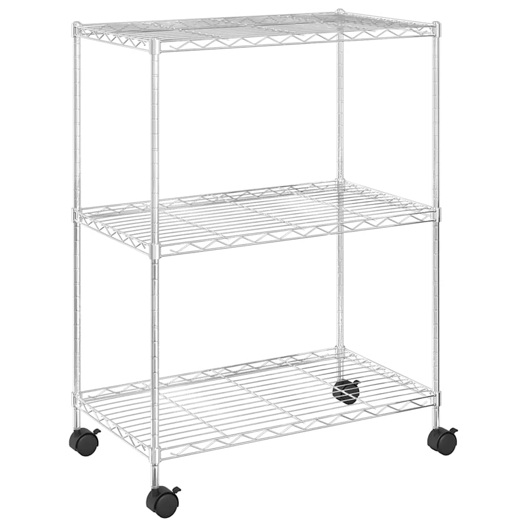 3 szintes króm tárolóállvány kerekekkel 150 kg 60 x 35 x 81 cm