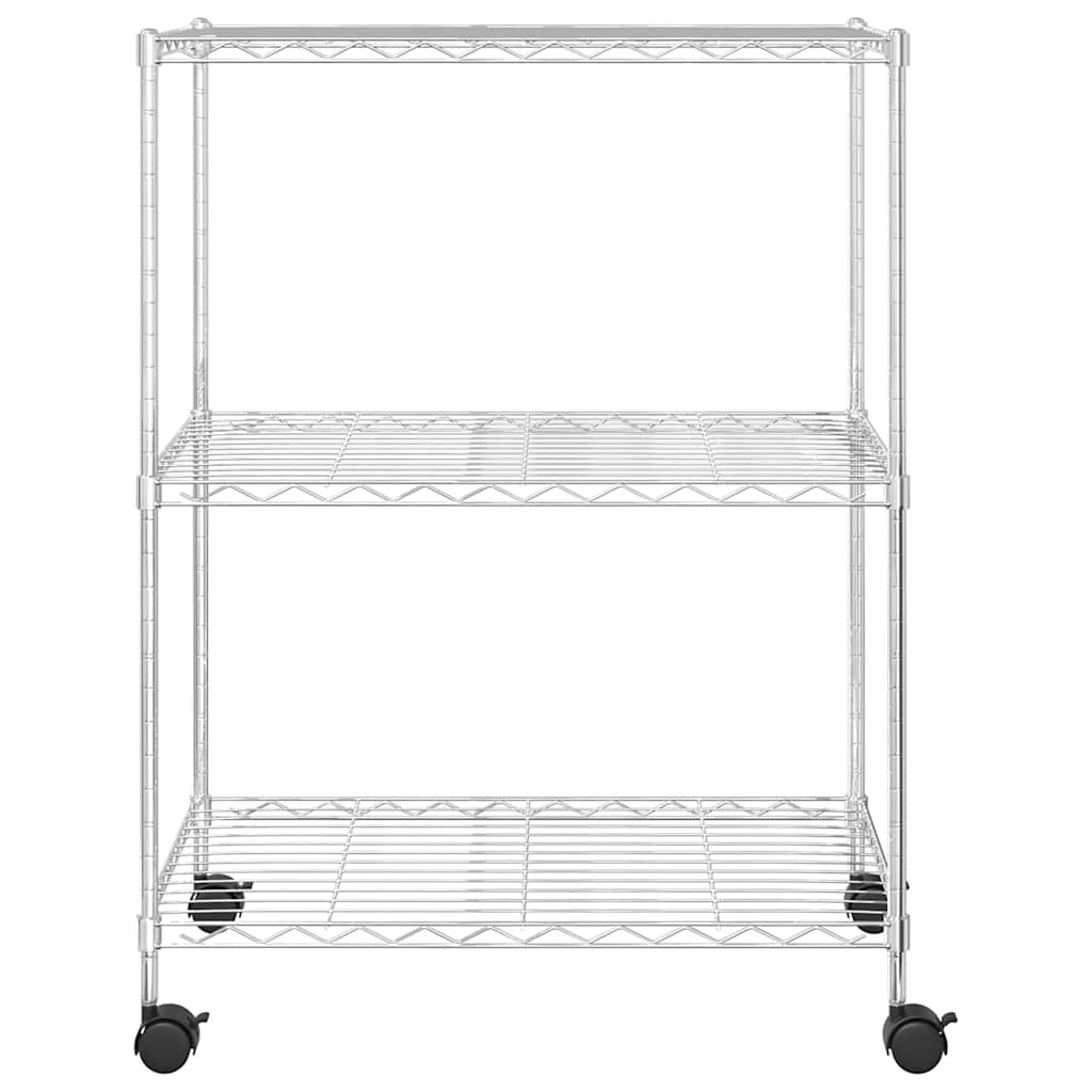 3 szintes króm tárolóállvány kerekekkel 150 kg 60 x 35 x 81 cm