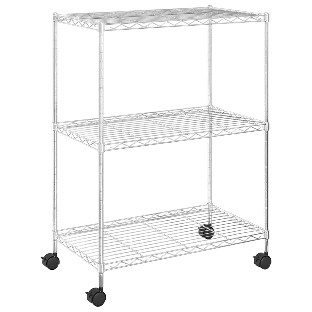 3 szintes króm tárolóállvány kerekekkel 150 kg 60 x 35 x 81 cm