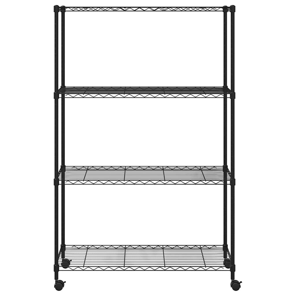 4 szintes fekete tárolópolc kerekekkel 90 x 35 x 142 cm 200 kg