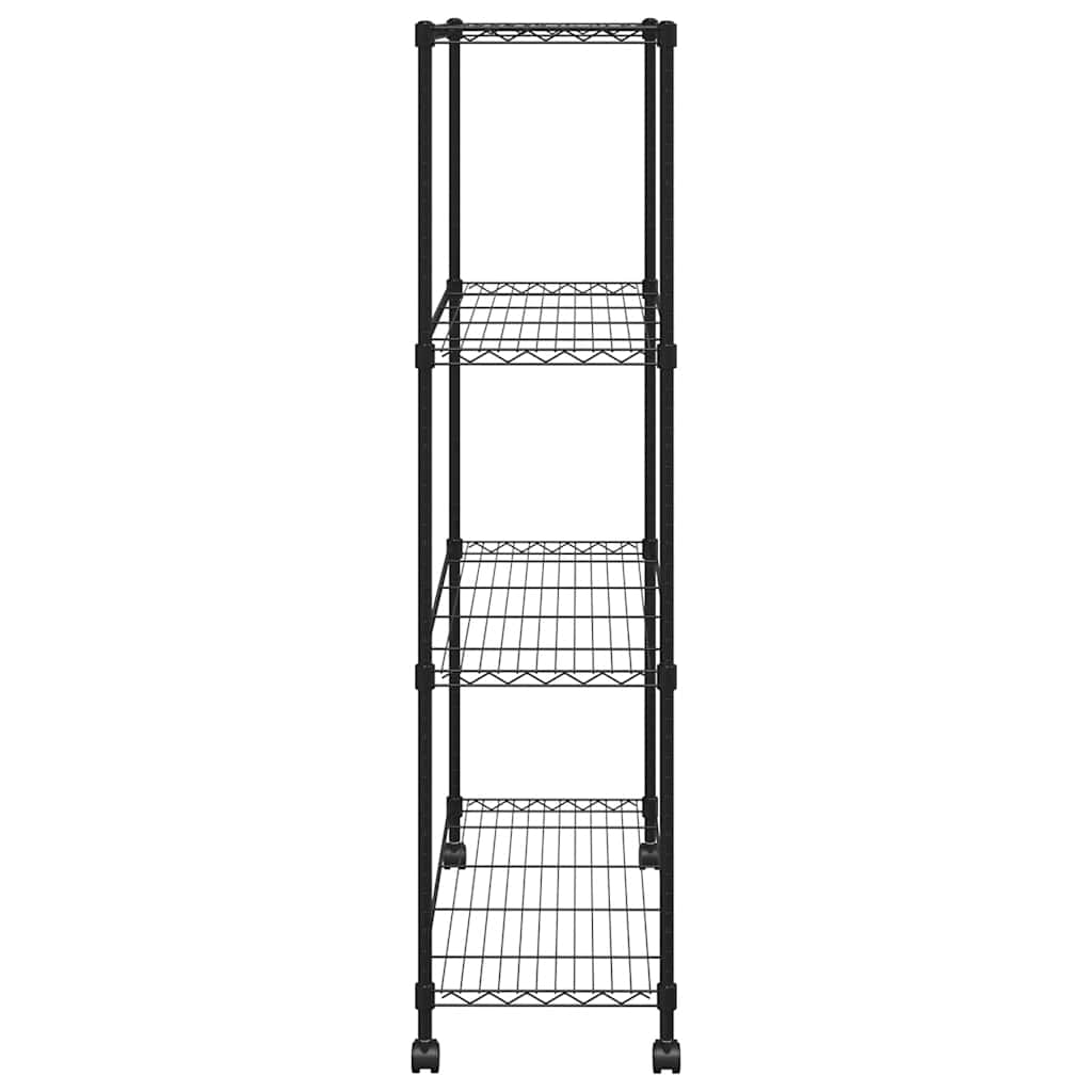 4 szintes fekete tárolópolc kerekekkel 90 x 35 x 142 cm 200 kg