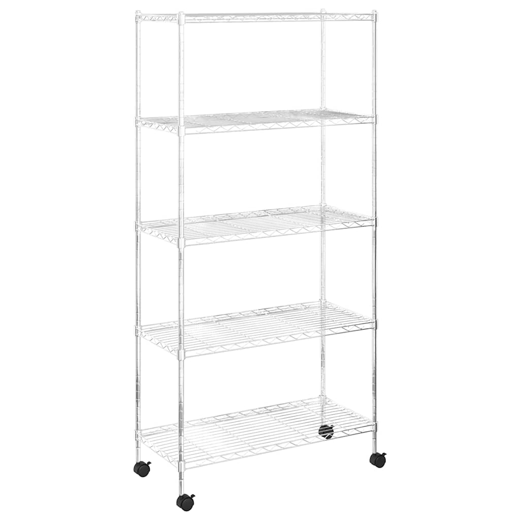 5 szintes króm tárolópolc kerekekkel 75 x 35 x 155 cm 250 kg