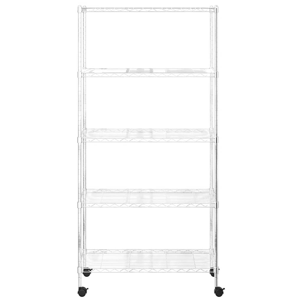 5 szintes króm tárolópolc kerekekkel 75 x 35 x 155 cm 250 kg