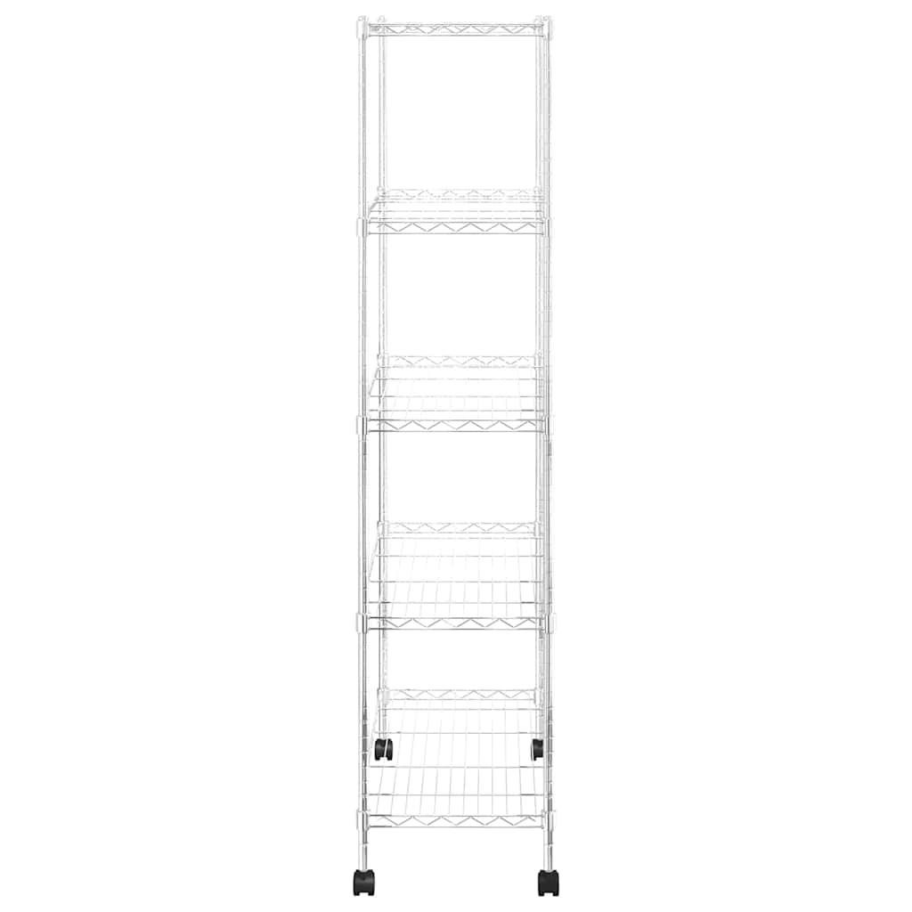 5 szintes króm tárolópolc kerekekkel 75 x 35 x 155 cm 250 kg