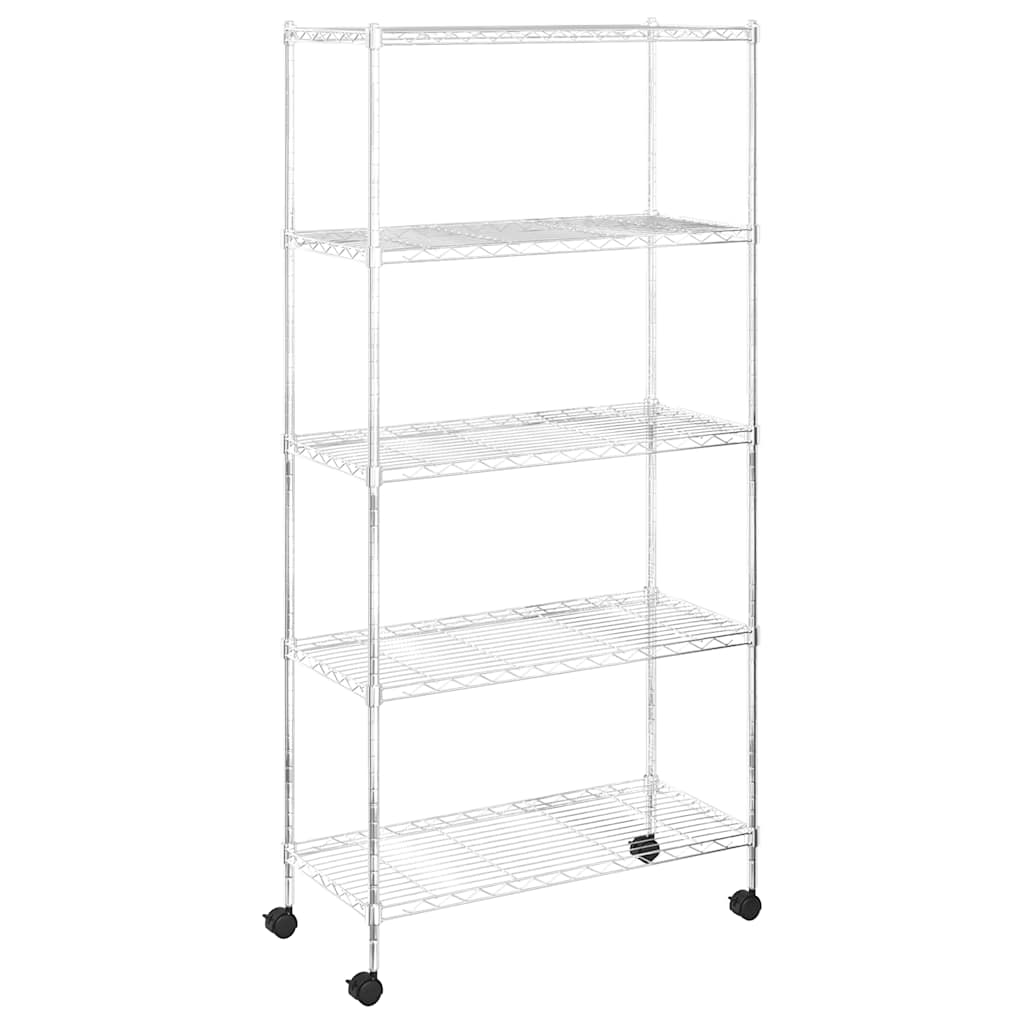 5 szintes króm tárolópolc kerekekkel 75 x 35 x 155 cm 250 kg