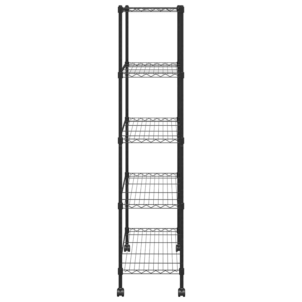 5 szintes fekete tárolópolc kerekekkel 75 x 35 x 155 cm 250 kg