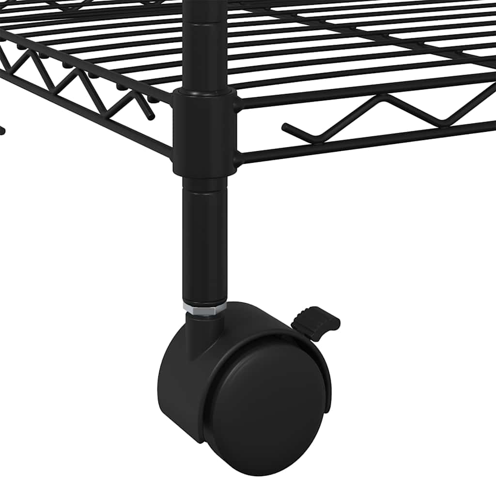 5 szintes fekete tárolópolc kerekekkel 75 x 35 x 155 cm 250 kg