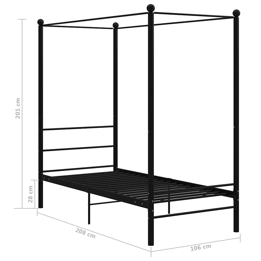 fekete fém baldachinos ágykeret 100 x 200 cm