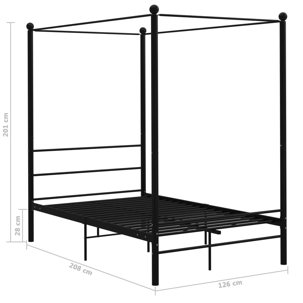 fekete fém baldachinos ágykeret 120 x 200 cm