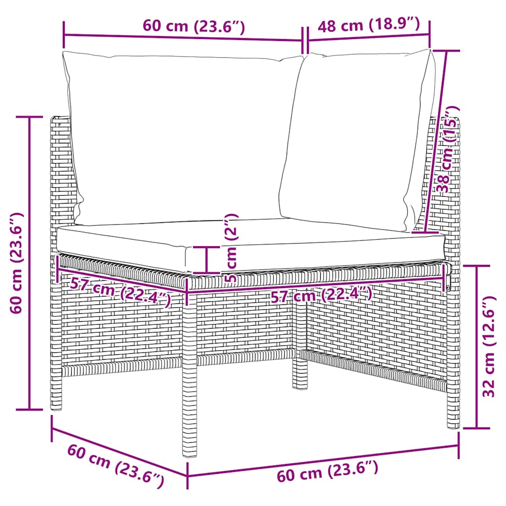 fekete elemes polyrattan sarokkanapé párnákkal
