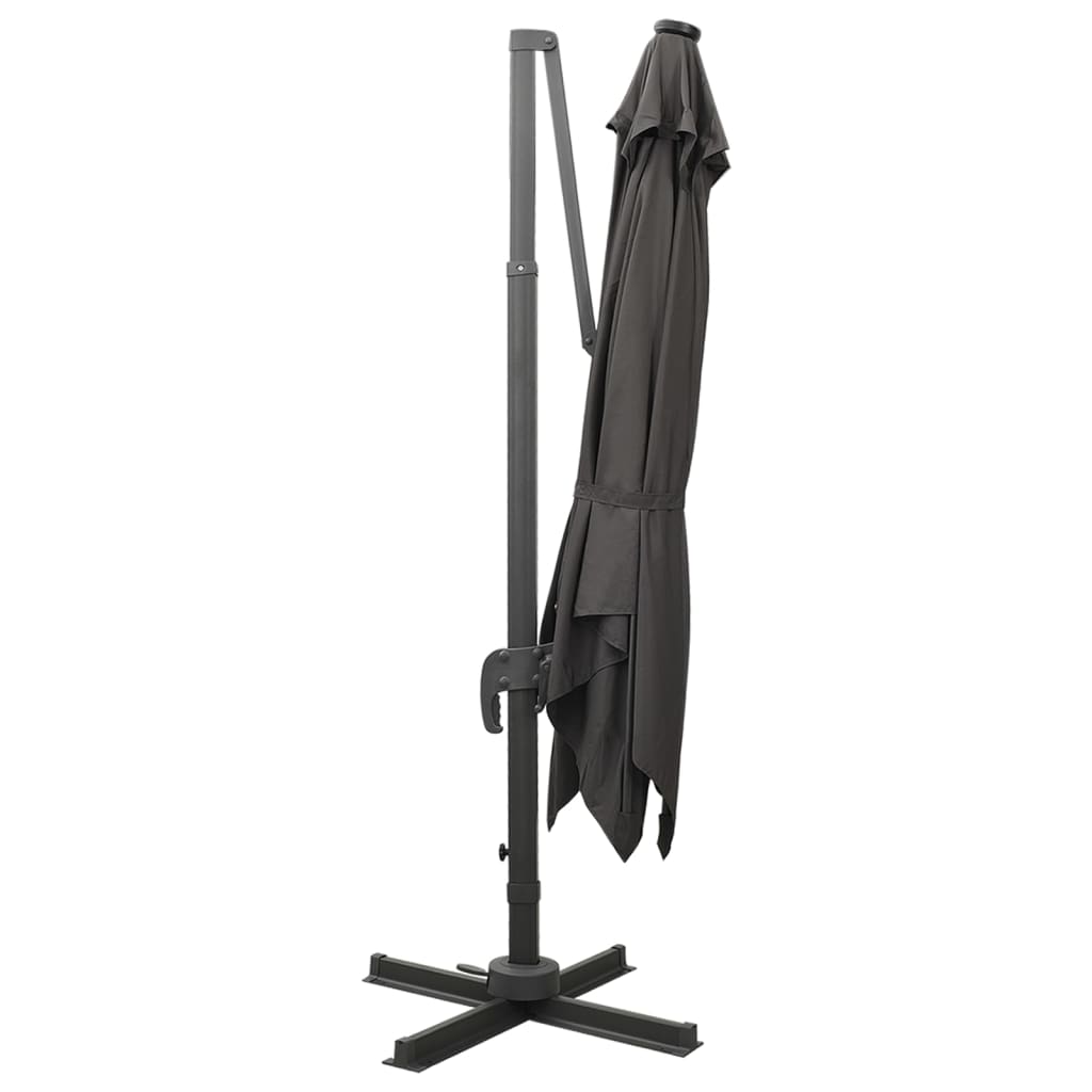 antracitszürke konzolos napernyő rúddal és LED-fényekkel 300 cm