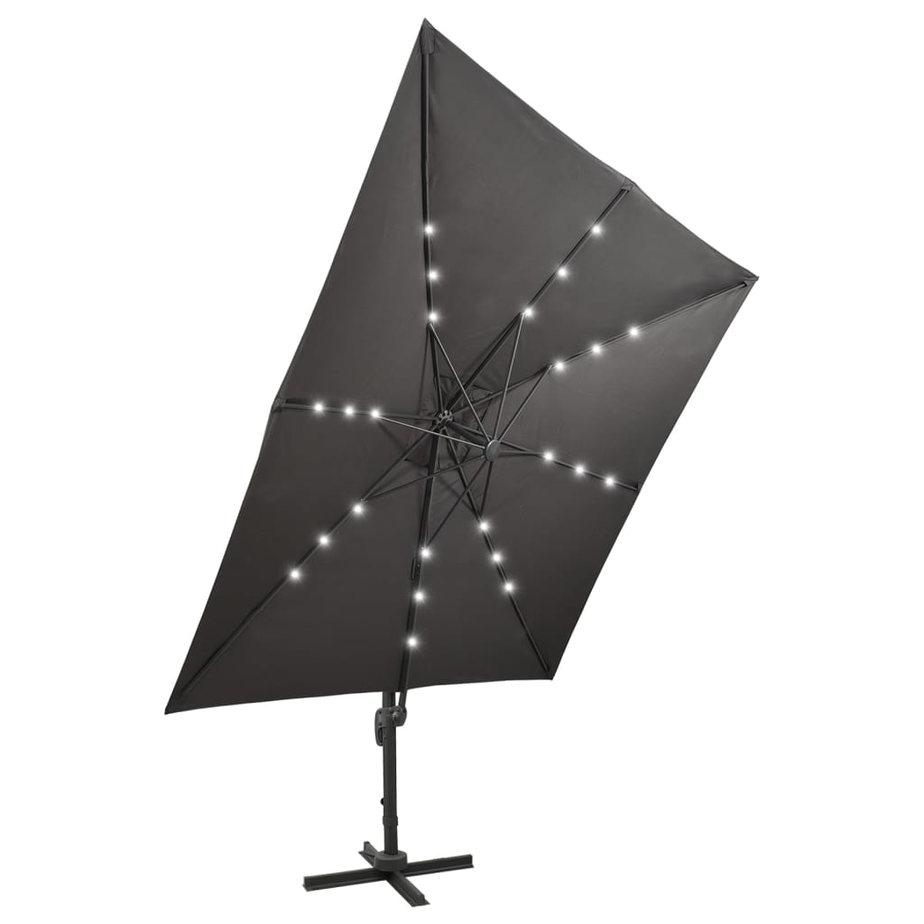 antracitszürke konzolos napernyő rúddal és LED-fényekkel 300 cm