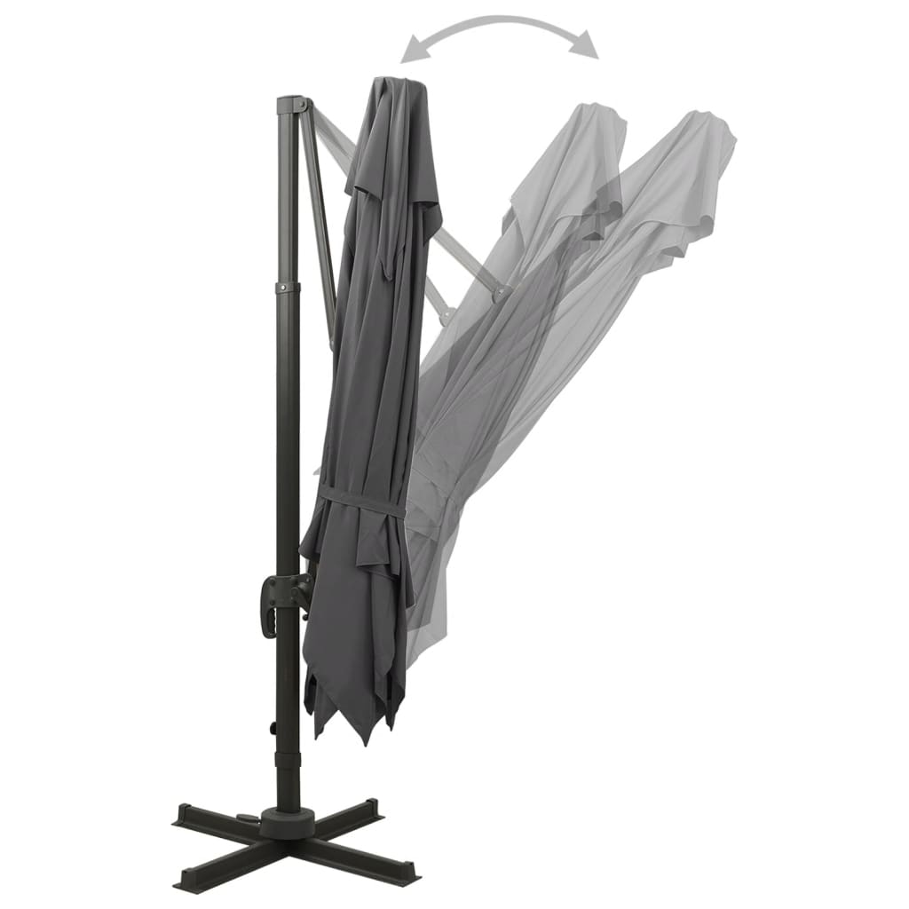 antracitszürke dupla tetejű konzolos napernyő 300 x 300 cm