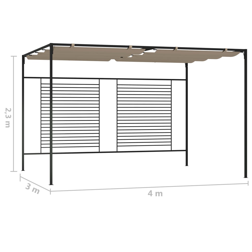 tópszínű pavilon behúzható tetővel 3 x 4 x 2,3 m 180 g/m²