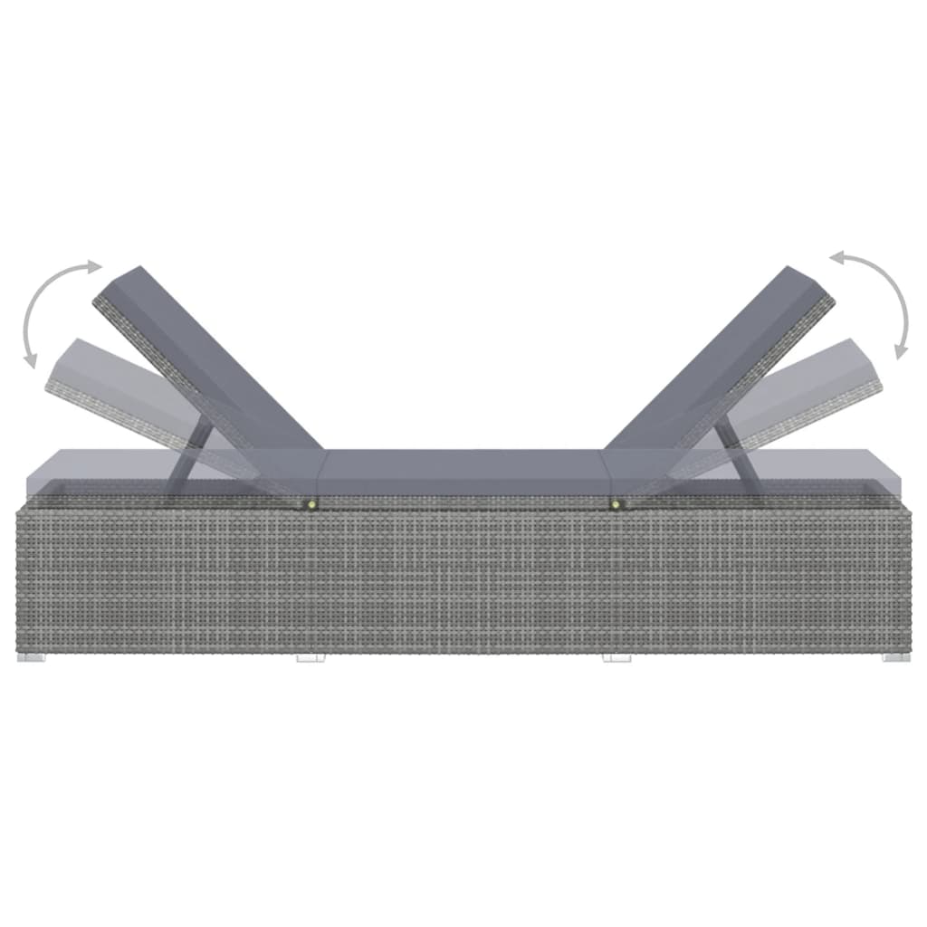3 részes szürke polyrattan kerti napozóágy szett asztallal