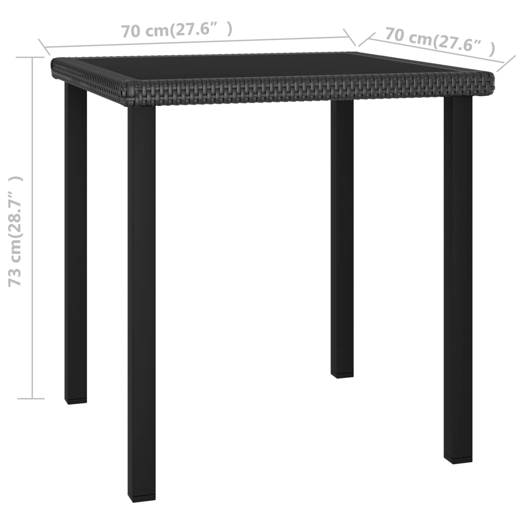 fekete polyrattan kerti étkezőasztal 70 x 70 x 73 cm