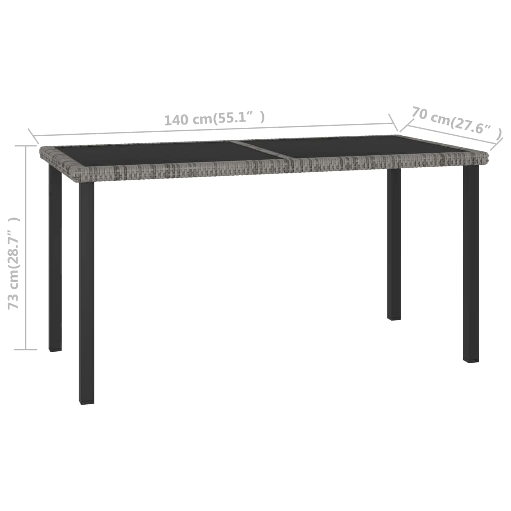 szürke polyrattan kerti étkezőasztal 140 x 70 x 73 cm