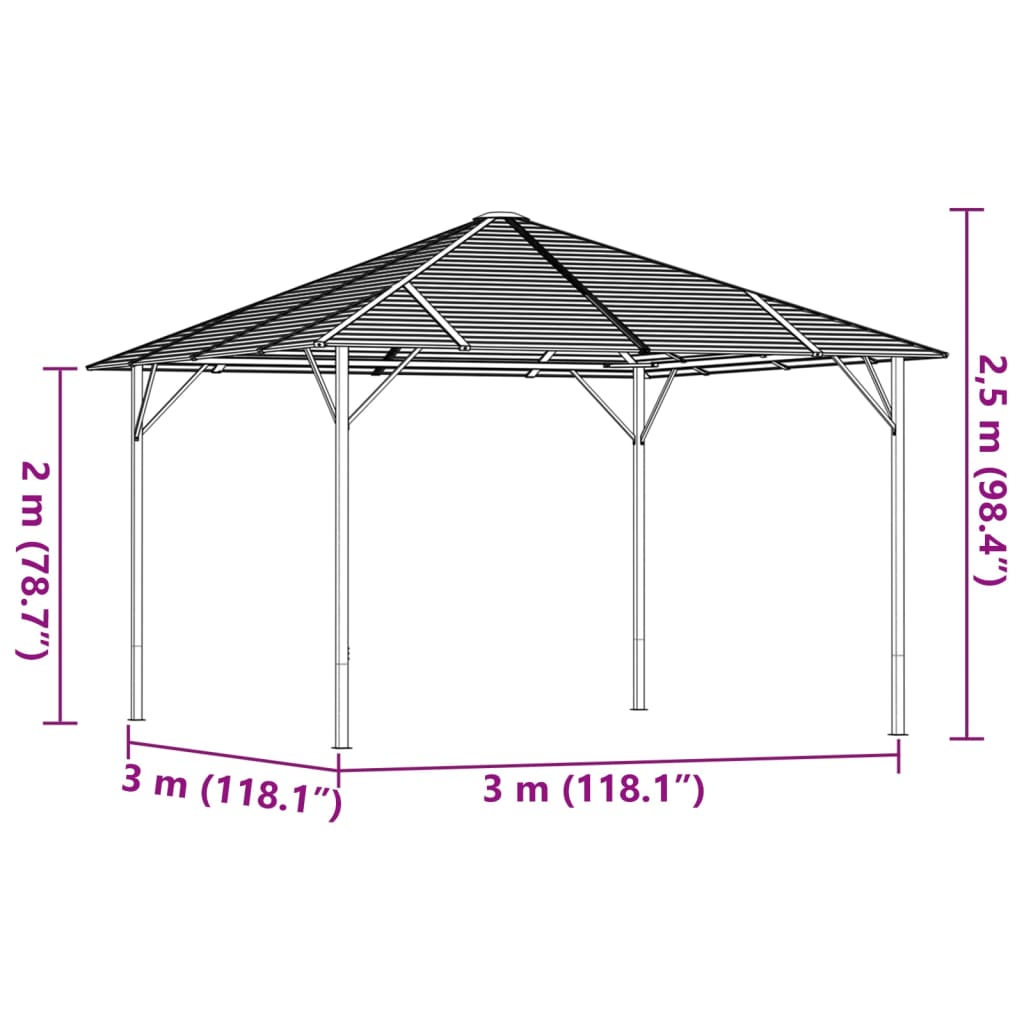 antracitszürke pavilon tetővel 3 x 3 m